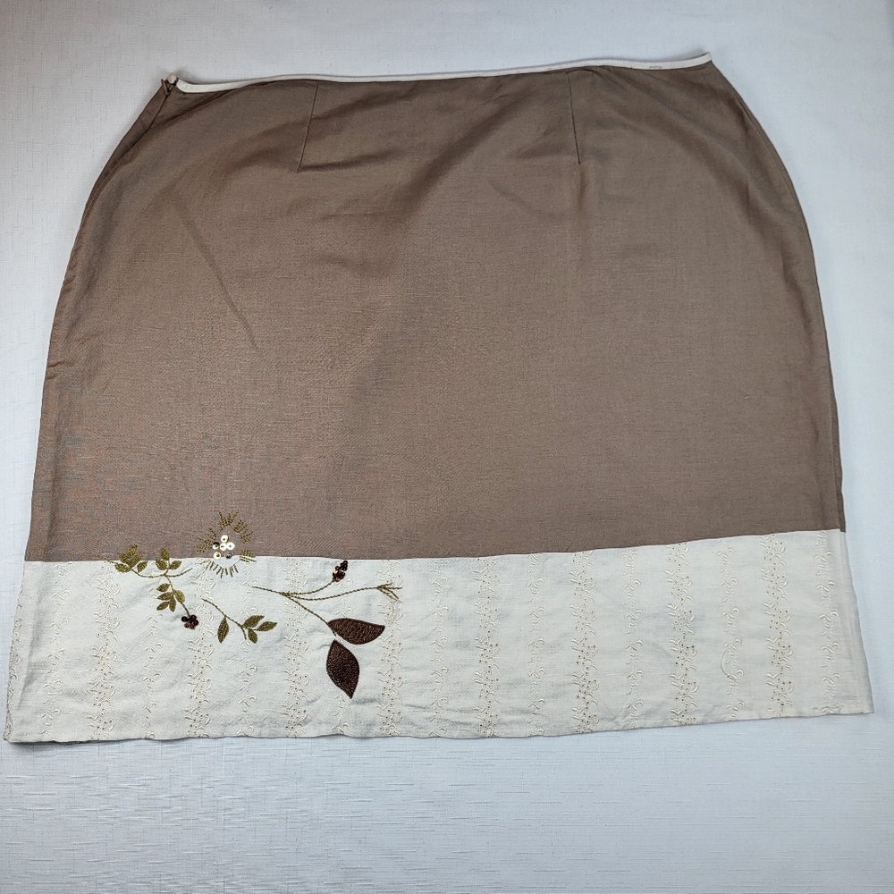 New York City Design Co Linen Blend SKIRT Womens Sz 20W Floral Beaded Embroidery - Picture 13 of 15